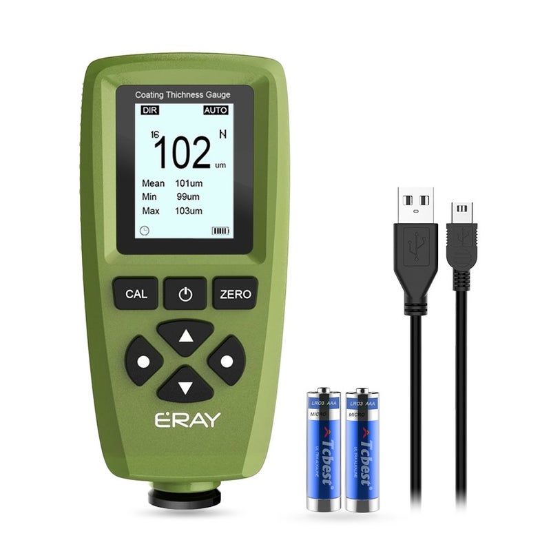 ERAY جهاز قياس سمك الطلاء، أجهزة قياس سمك الطلاء، مقياس عمق الطلاء ERAY مع شاشة LCD مضاءة للخلف لتحليل السيارات، إنذار حد/تخزين البيانات/تصدير البيانات/تحليل برنامج الكمبيوتر (أخضر) - Image 1